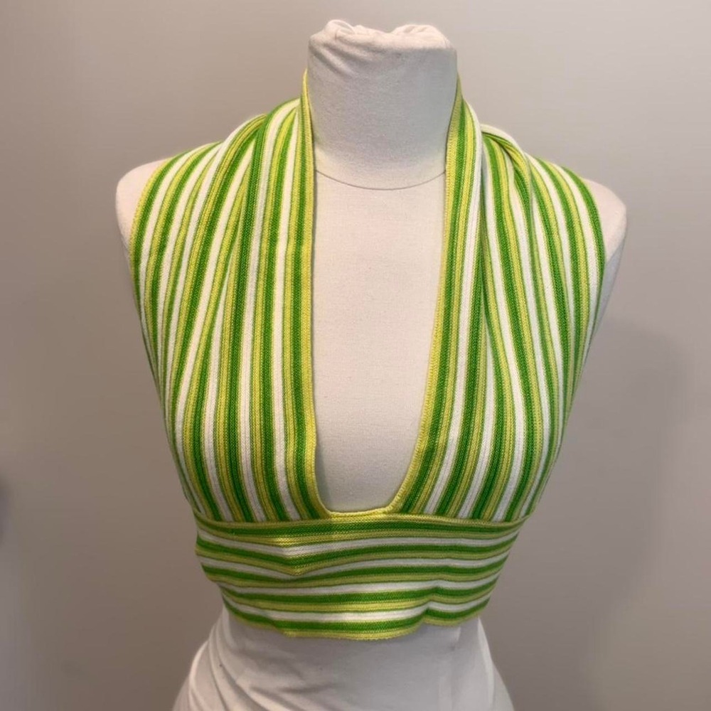 Green Striped Halter Knit Top 💚✨